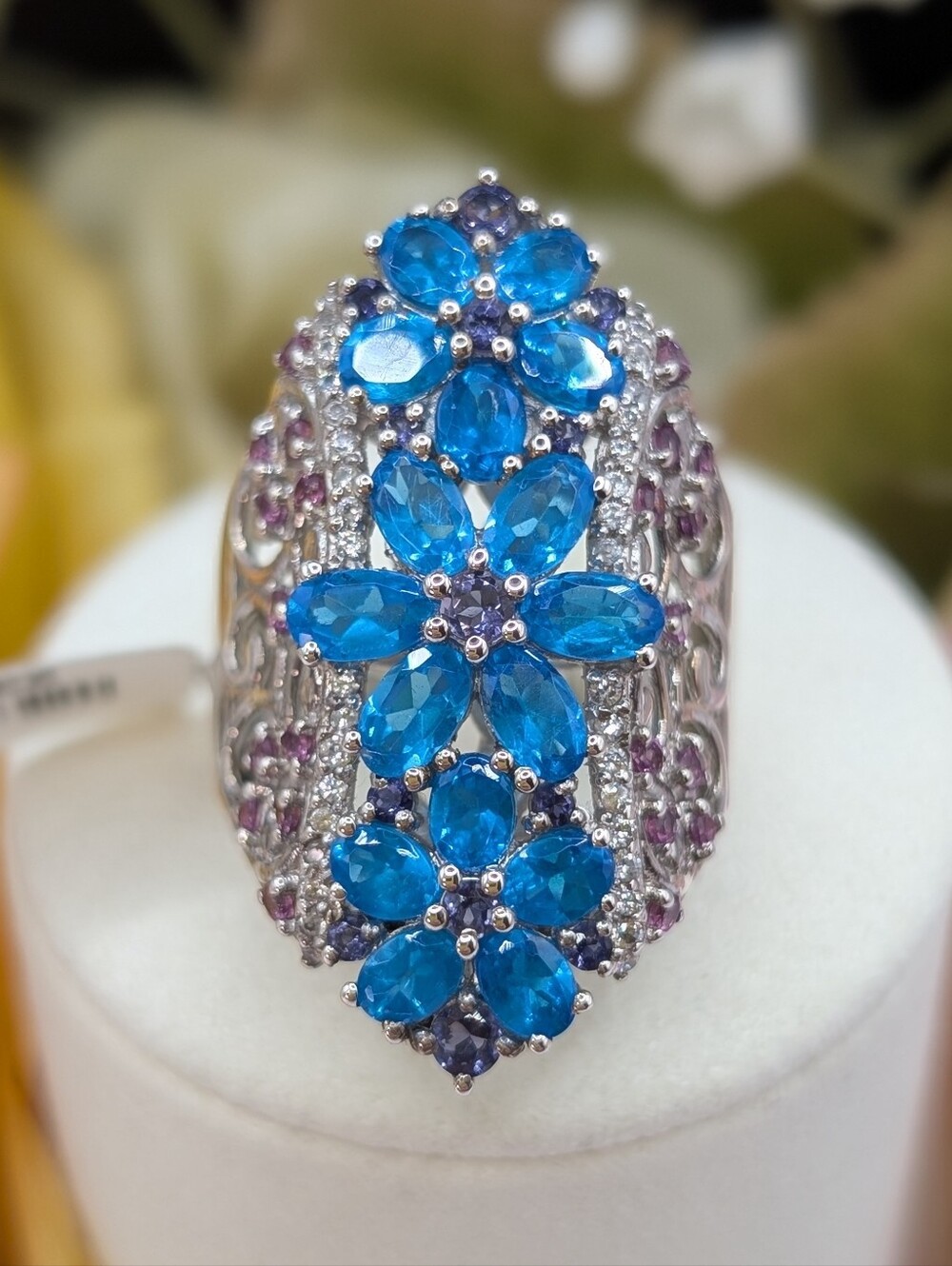 Neon Apatite, Pink Sapphire, Tanzanite & White Zircon Ring 925 Silver - 4.95ctw